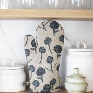 One Quilted Oven Glove and One set of 2 Tea Towels- Artichoke Slate Blue